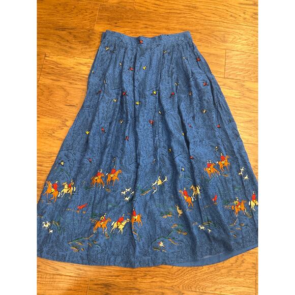 Chaus Novelty Print Blue Horse Dogs Equestrian English Hunt Skirt Size 10 - Picture 5 of 6